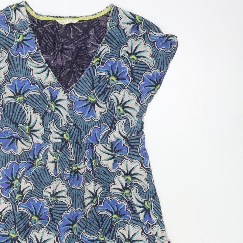White Stuff Women Blue Floral V-Neck Fit & Flare Dress UK 8