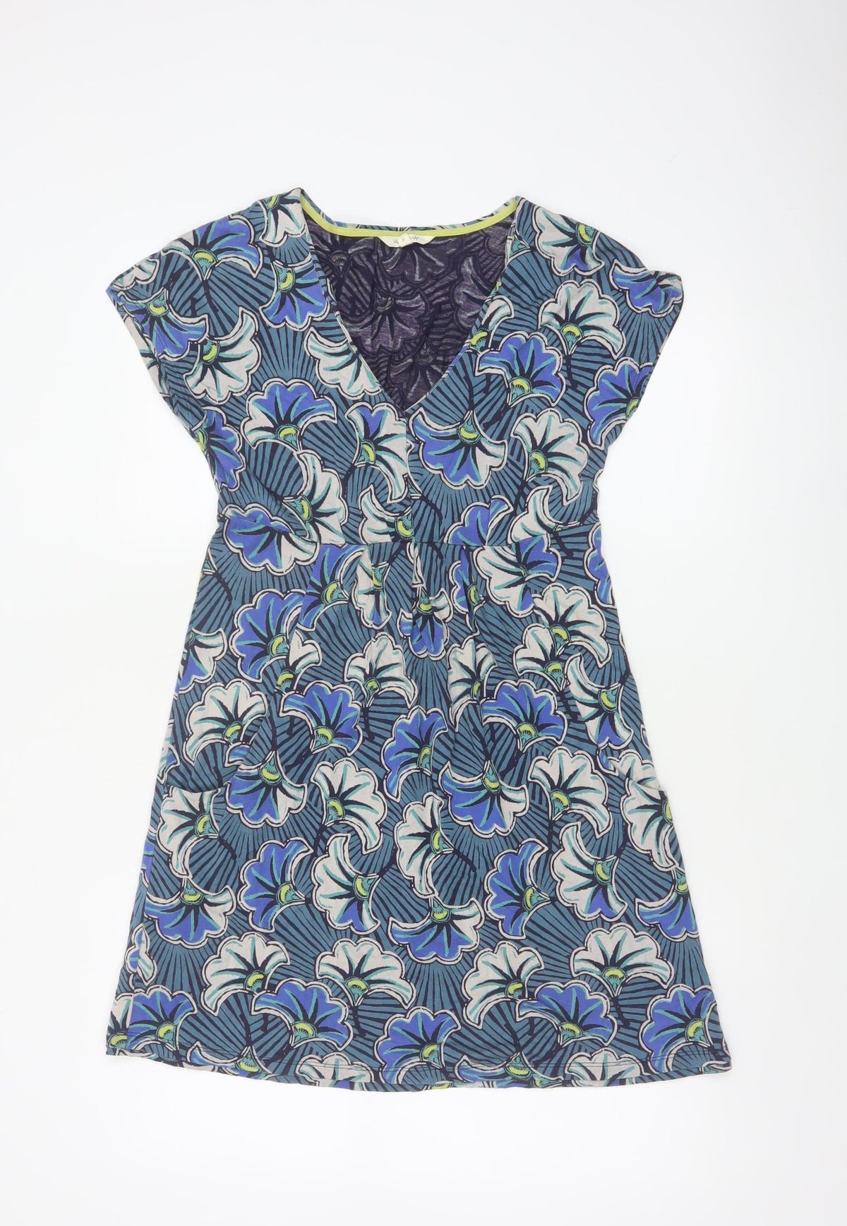 White Stuff Women Blue Floral V-Neck Fit & Flare Dress UK 8