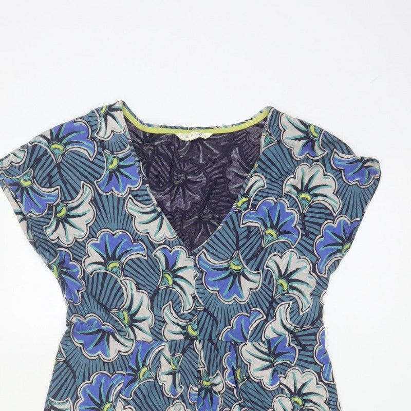 White Stuff Women Blue Floral V-Neck Fit & Flare Dress UK 8