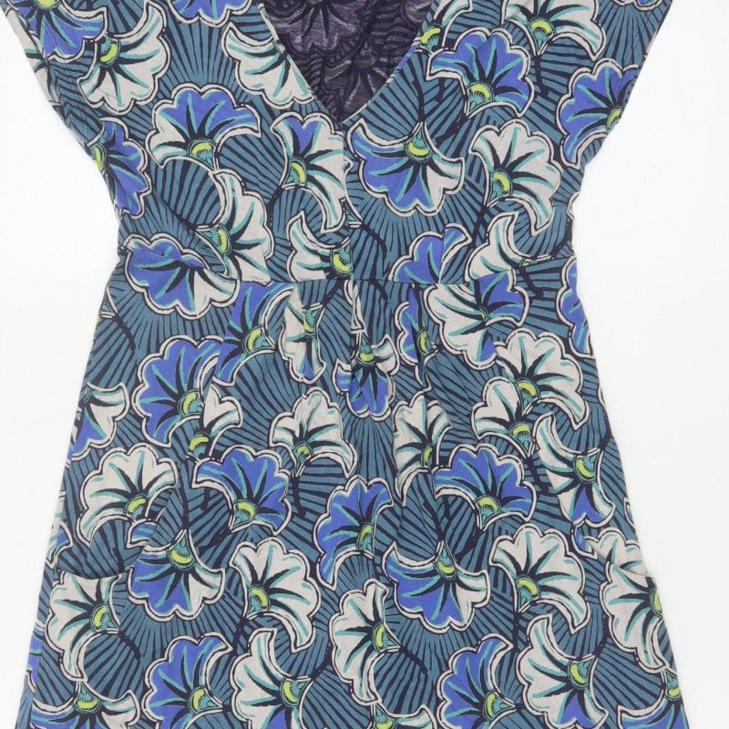 White Stuff Women Blue Floral V-Neck Fit & Flare Dress UK 8