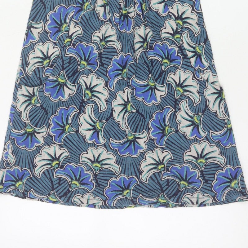 White Stuff Women Blue Floral V-Neck Fit & Flare Dress UK 8