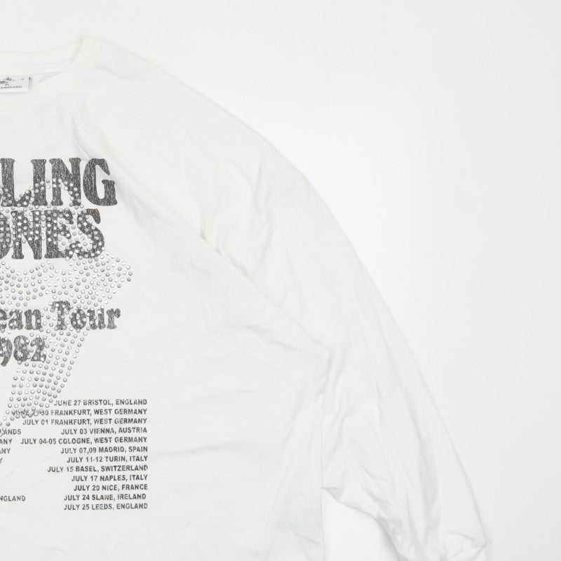 Rolling Stones Women White XL Long Sleeve Cotton Rhinestone Tour T-Shirt