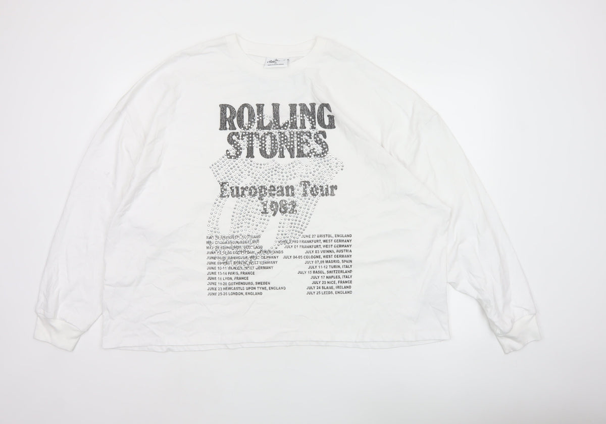 Rolling Stones Women White XL Long Sleeve Cotton Rhinestone Tour T-Shirt