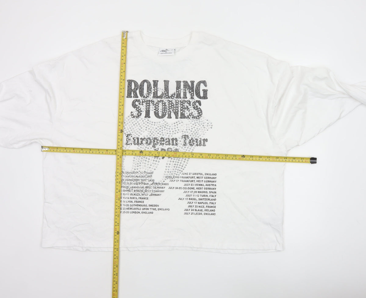 Rolling Stones Women White XL Long Sleeve Cotton Rhinestone Tour T-Shirt