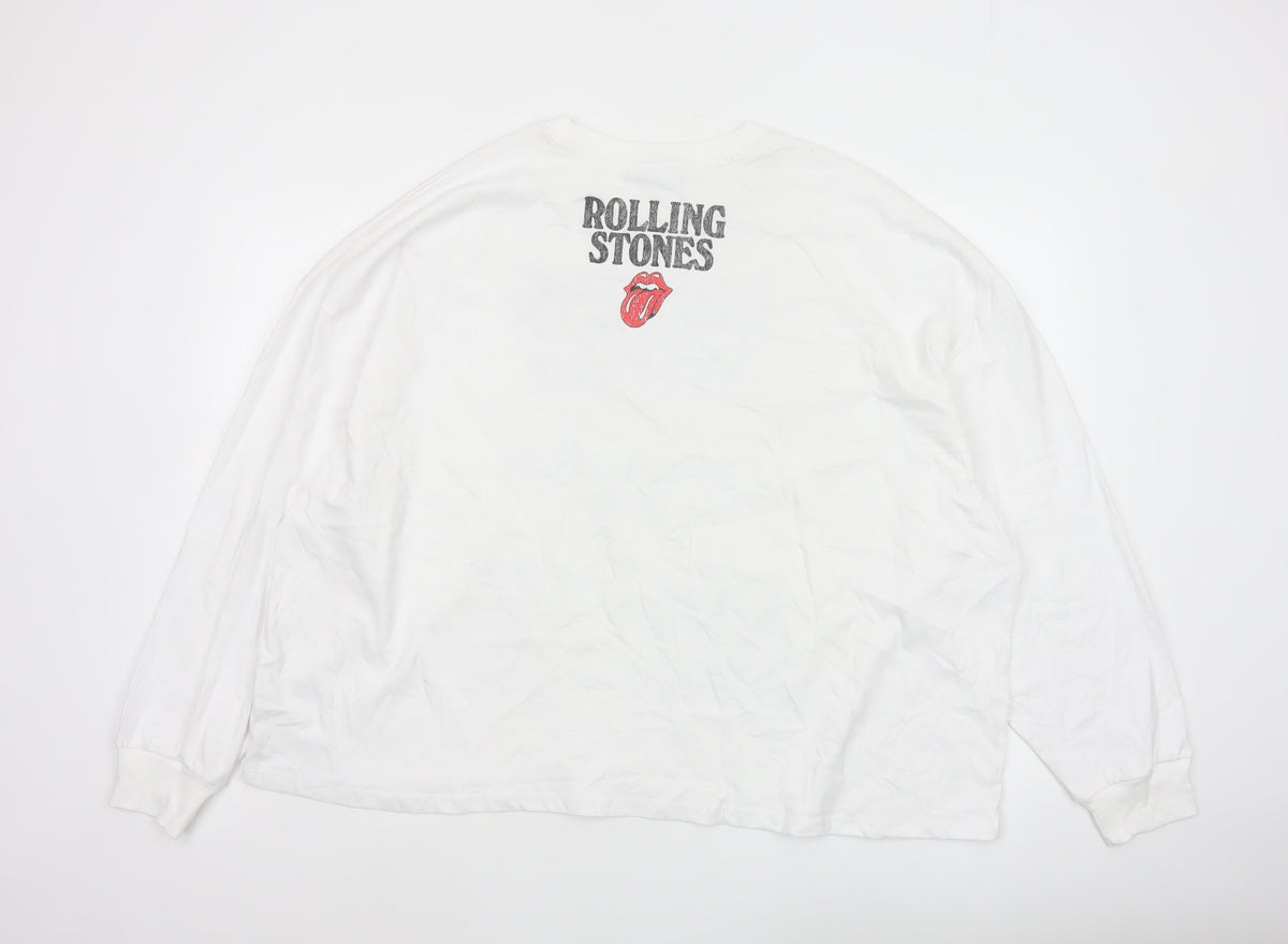 Rolling Stones Women White XL Long Sleeve Cotton Rhinestone Tour T-Shirt