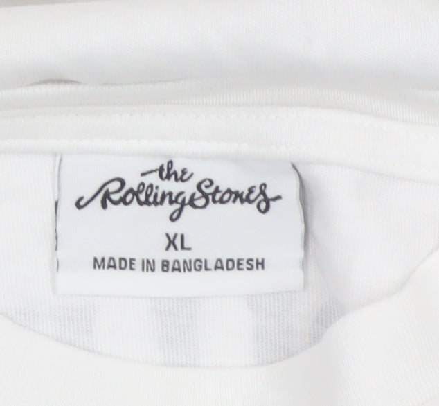 Rolling Stones Women White XL Long Sleeve Cotton Rhinestone Tour T-Shirt