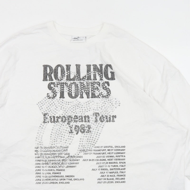 Rolling Stones Women White XL Long Sleeve Cotton Rhinestone Tour T-Shirt