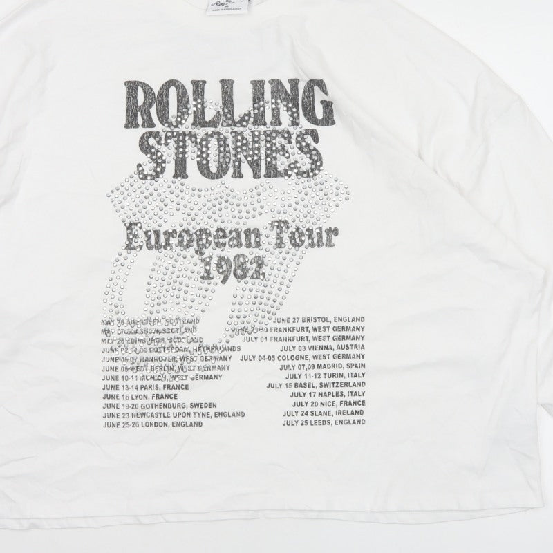 Rolling Stones Women White XL Long Sleeve Cotton Rhinestone Tour T-Shirt
