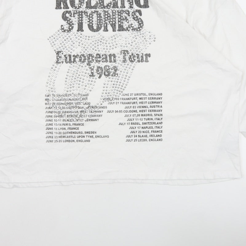 Rolling Stones Women White XL Long Sleeve Cotton Rhinestone Tour T-Shirt