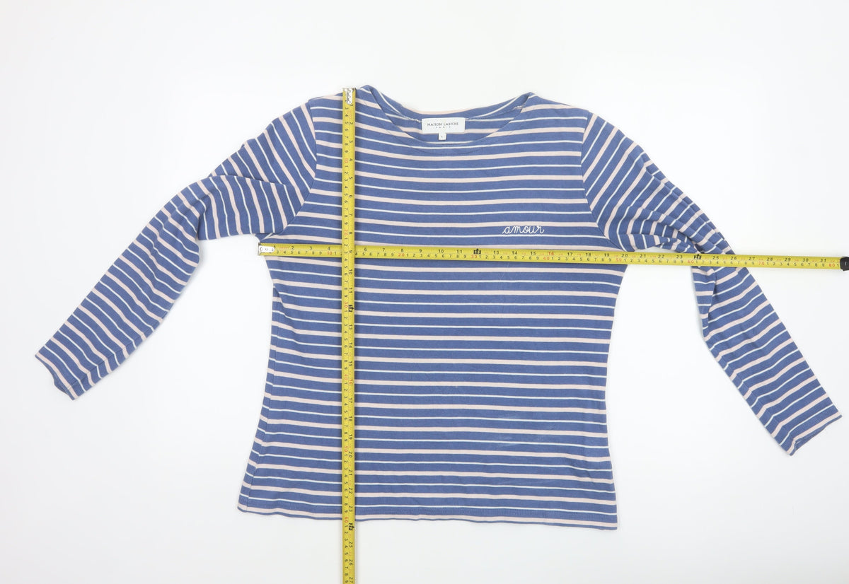 Maison Labiche Women Blue Striped Amour Embroidered Jersey T-Shirt L
