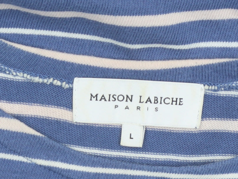 Maison Labiche Women Blue Striped Amour Embroidered Jersey T-Shirt L