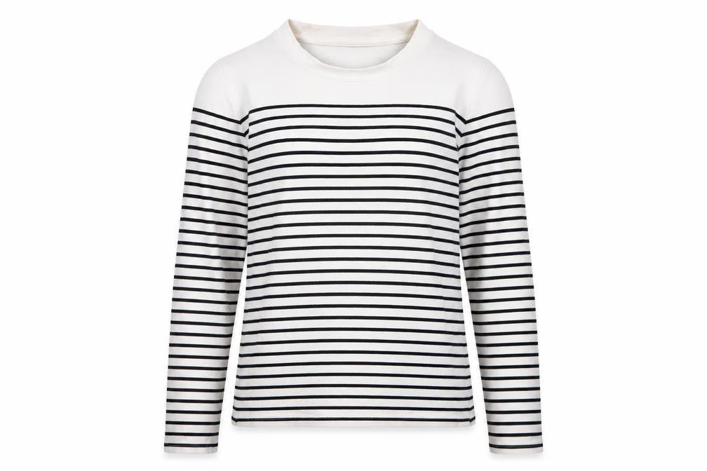 Reserved Women's White Black Striped Long Sleeve Jersey T-Shirt Size S