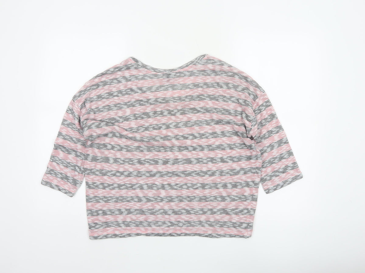 Beverly Hills Polo Club Women Pink Grey L Striped Jersey 3/4 Sleeve Top