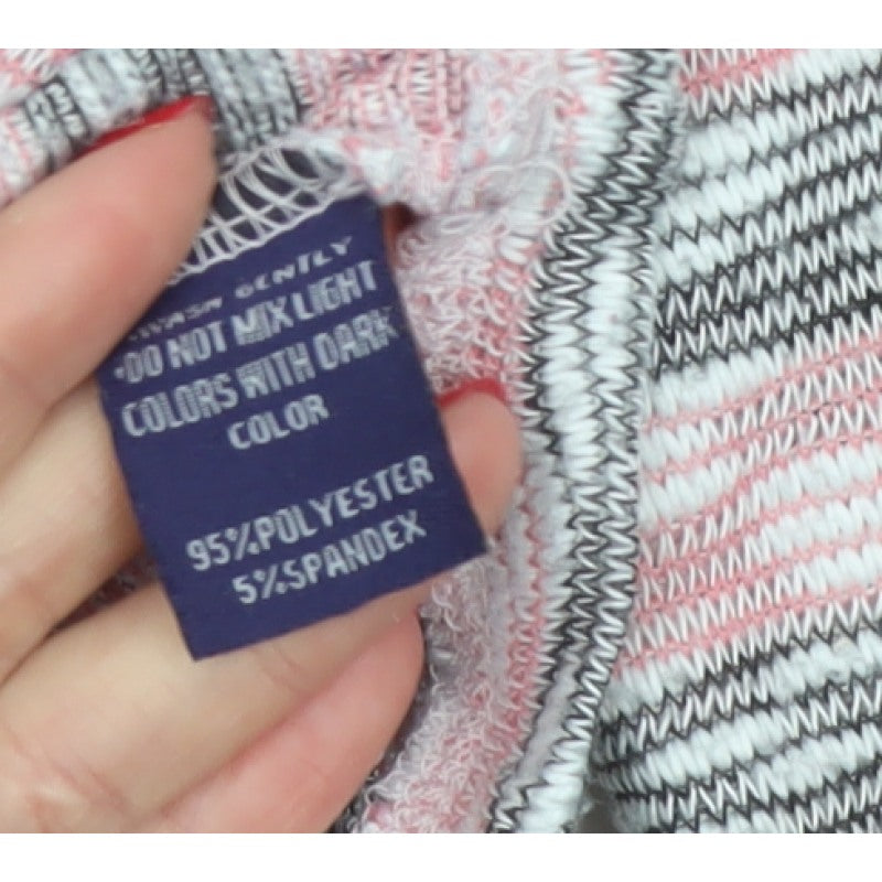 Beverly Hills Polo Club Women Pink Grey L Striped Jersey 3/4 Sleeve Top