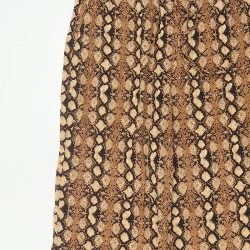 M&S Women Brown Snake Print Wide Leg Cropped Trousers UK 18 Short