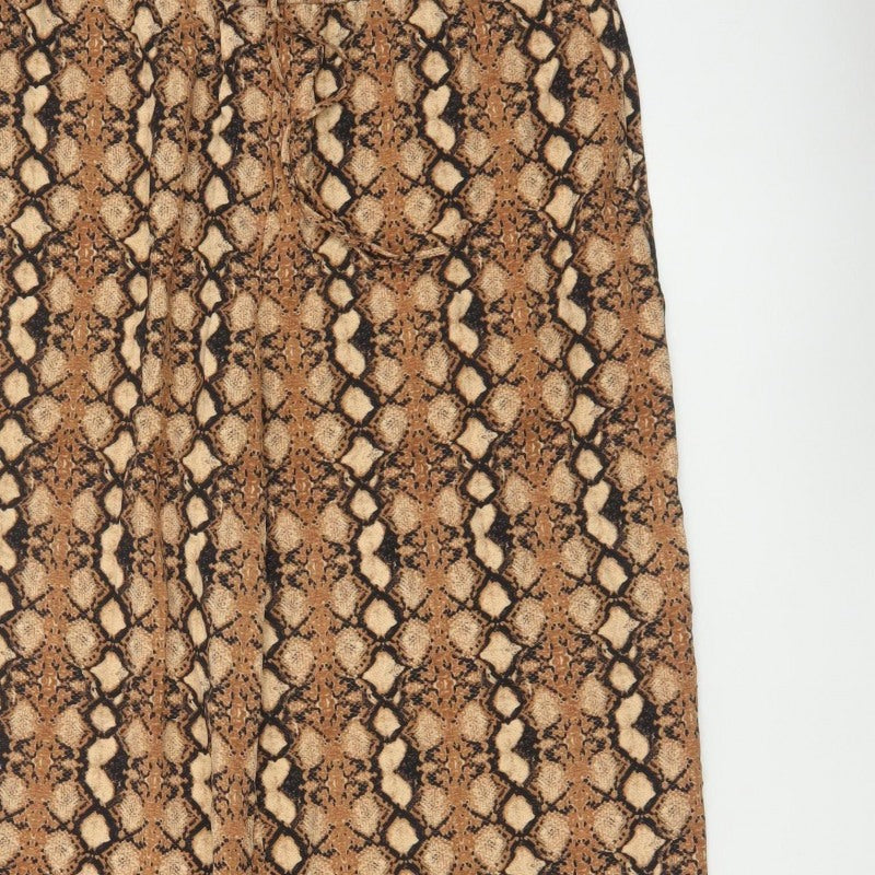 M&S Women Brown Snake Print Wide Leg Cropped Trousers UK 18 Short
