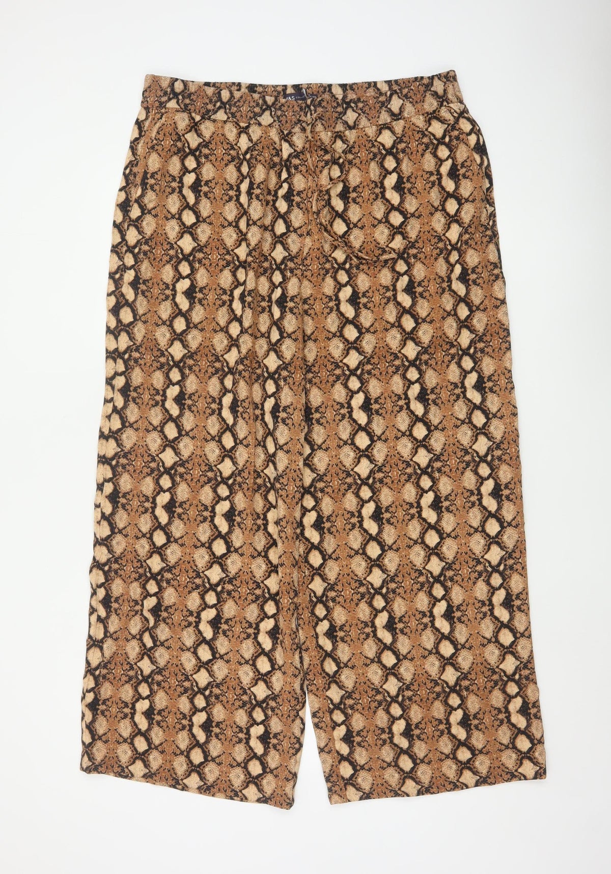 M&S Women Brown Snake Print Wide Leg Cropped Trousers UK 18 Short