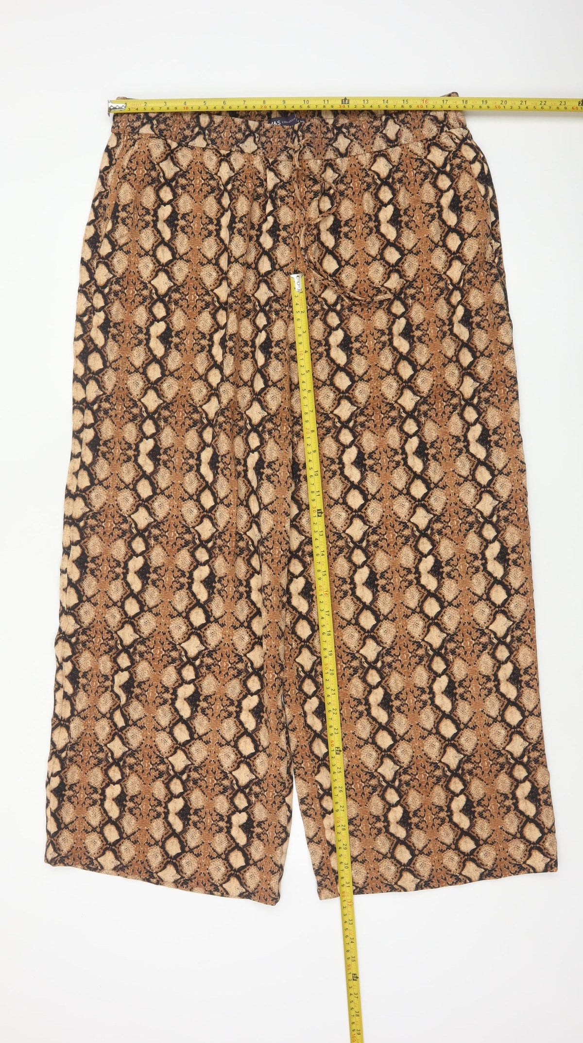 M&S Women Brown Snake Print Wide Leg Cropped Trousers UK 18 Short