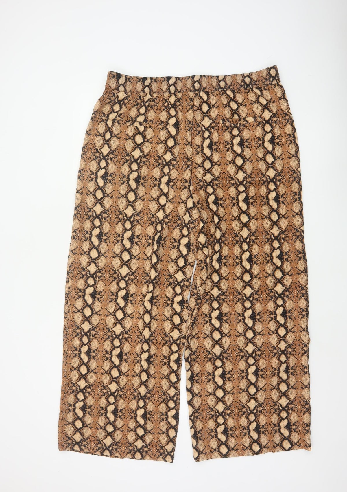 M&S Women Brown Snake Print Wide Leg Cropped Trousers UK 18 Short