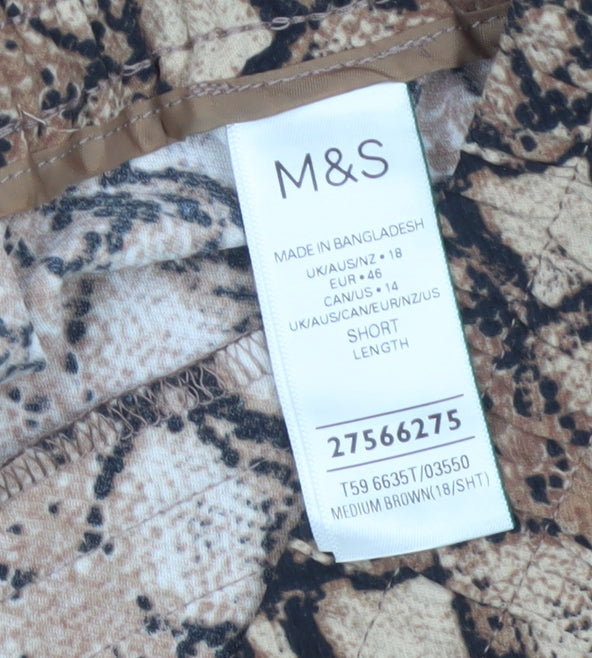 M&S Women Brown Snake Print Wide Leg Cropped Trousers UK 18 Short
