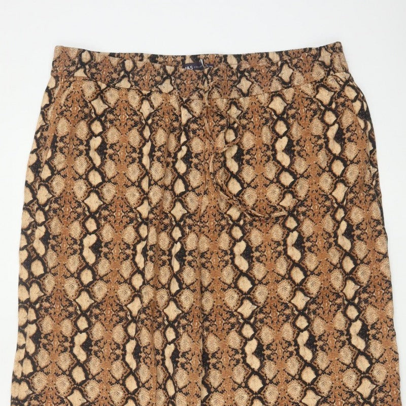 M&S Women Brown Snake Print Wide Leg Cropped Trousers UK 18 Short