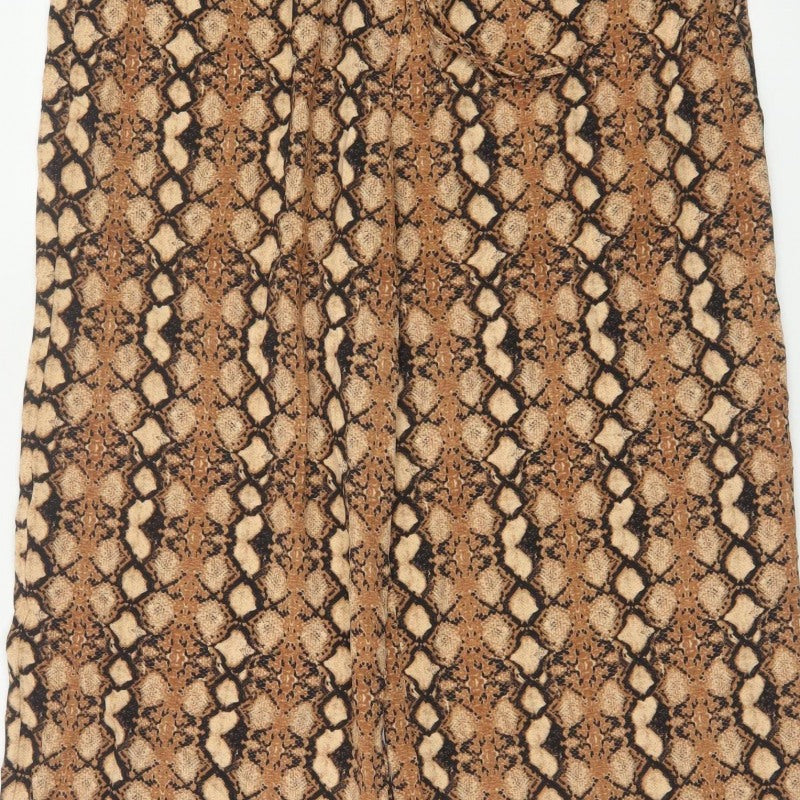 M&S Women Brown Snake Print Wide Leg Cropped Trousers UK 18 Short