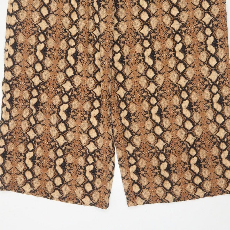 M&S Women Brown Snake Print Wide Leg Cropped Trousers UK 18 Short