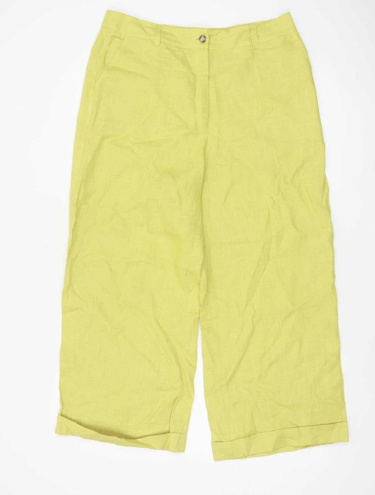 Minigalista Women Yellow 2XL Linen Cropped Straight Trousers