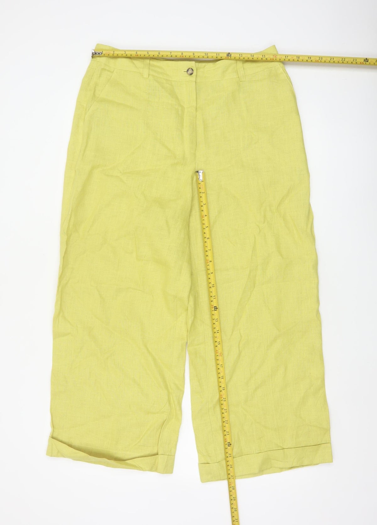 Minigalista Women Yellow 2XL Linen Cropped Straight Trousers