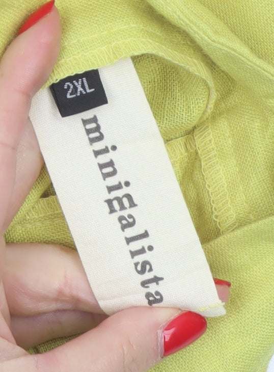 Minigalista Women Yellow 2XL Linen Cropped Straight Trousers