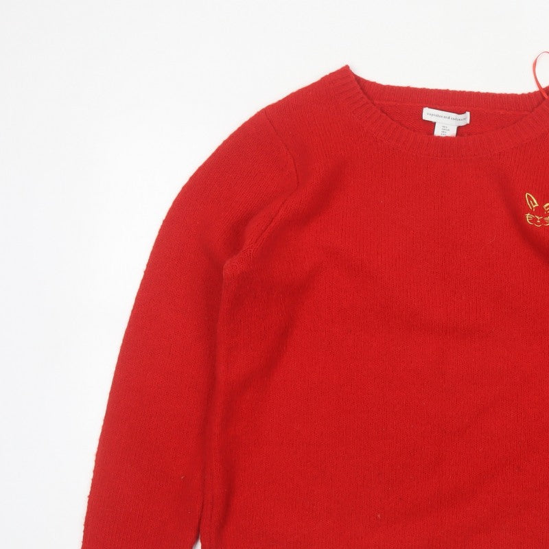 Cupcakes and Cashmere Women Red L Cat Embroidered Cashmere Jumper