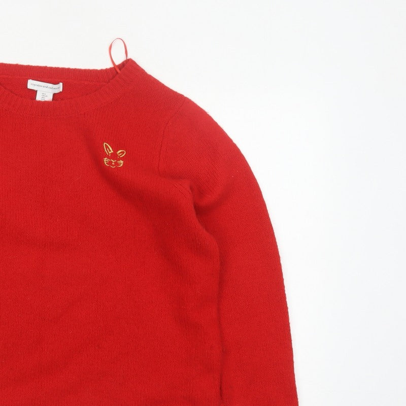 Cupcakes and Cashmere Women Red L Cat Embroidered Cashmere Jumper