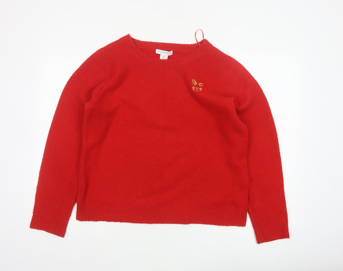 Cupcakes and Cashmere Women Red L Cat Embroidered Cashmere Jumper