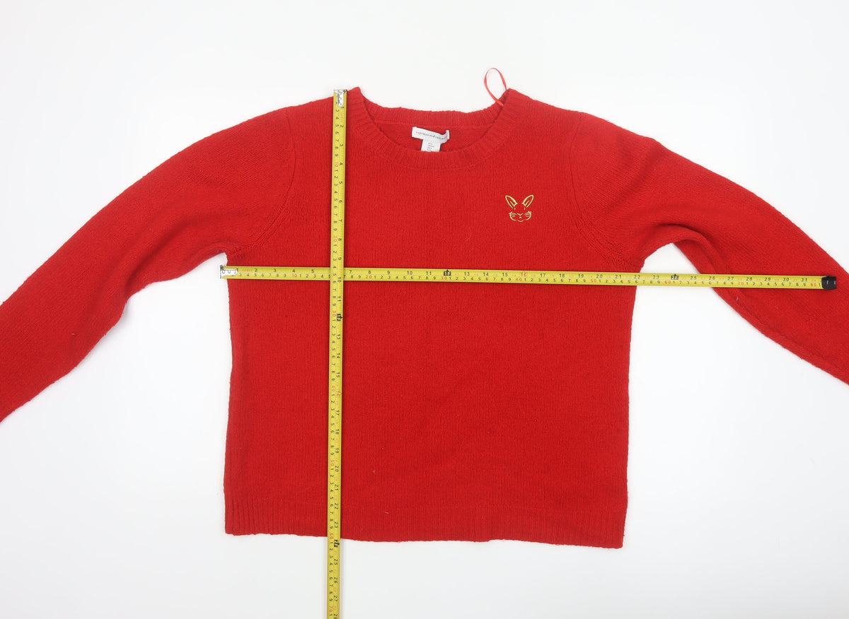 Cupcakes and Cashmere Women Red L Cat Embroidered Cashmere Jumper
