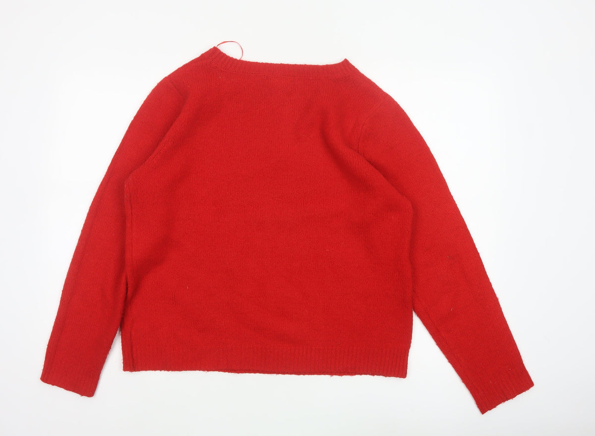 Cupcakes and Cashmere Women Red L Cat Embroidered Cashmere Jumper