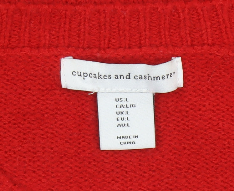 Cupcakes and Cashmere Women Red L Cat Embroidered Cashmere Jumper