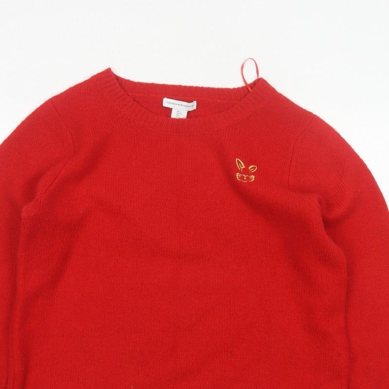 Cupcakes and Cashmere Women Red L Cat Embroidered Cashmere Jumper
