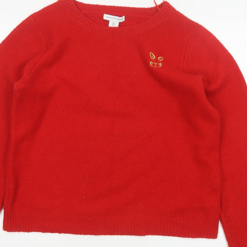 Cupcakes and Cashmere Women Red L Cat Embroidered Cashmere Jumper