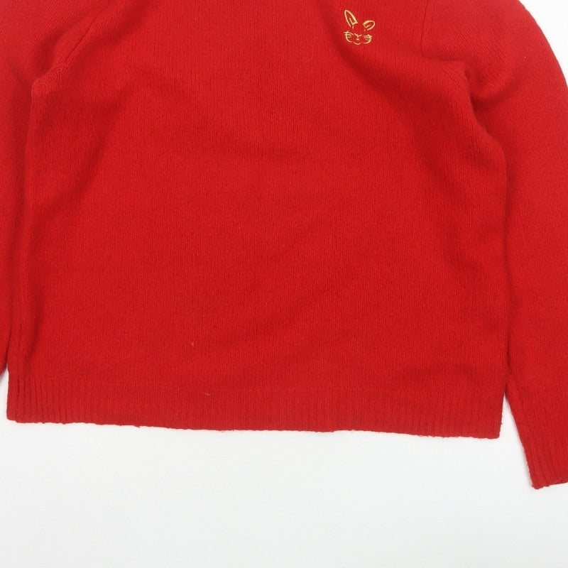 Cupcakes and Cashmere Women Red L Cat Embroidered Cashmere Jumper