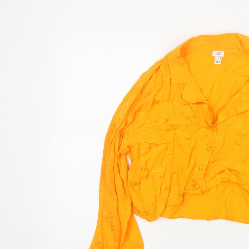 River Island Women Orange UK 14 Ruffle Bell Sleeve Floral Blouse