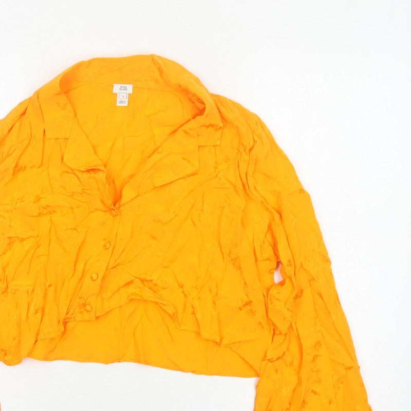 River Island Women Orange UK 14 Ruffle Bell Sleeve Floral Blouse