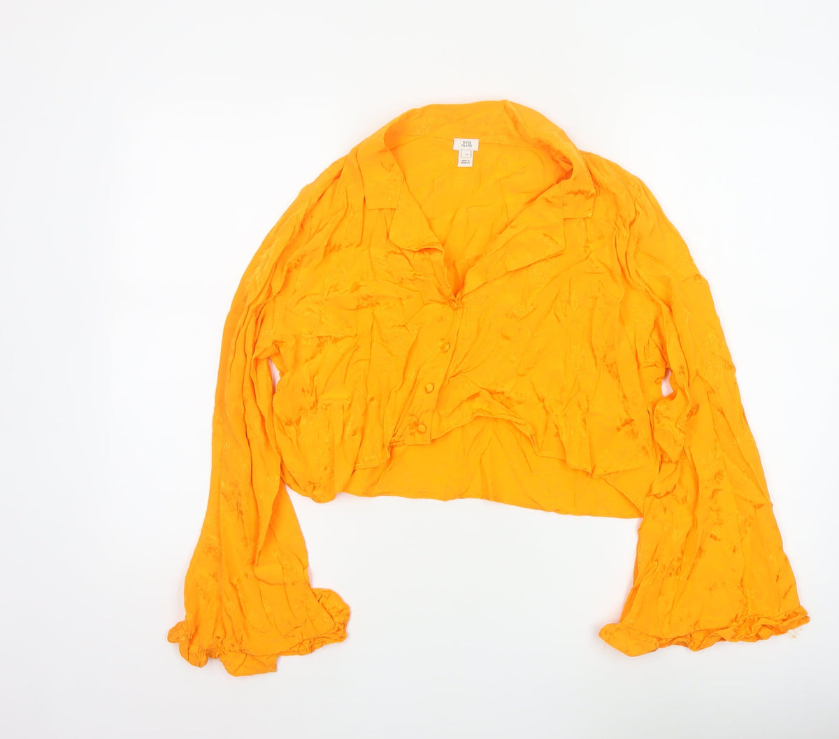 River Island Women Orange UK 14 Ruffle Bell Sleeve Floral Blouse