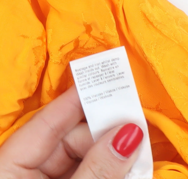River Island Women Orange UK 14 Ruffle Bell Sleeve Floral Blouse