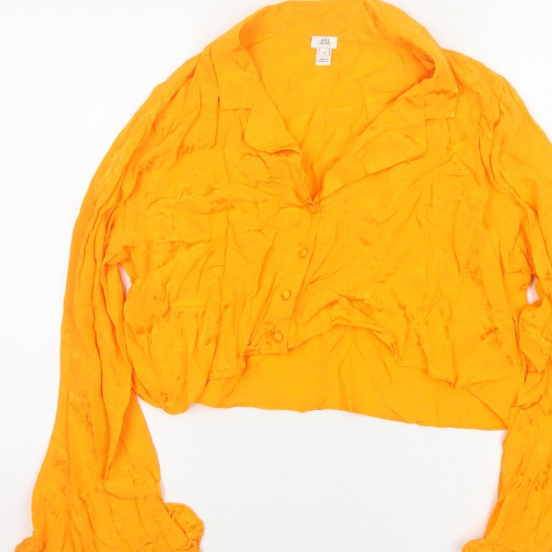 River Island Women Orange UK 14 Ruffle Bell Sleeve Floral Blouse