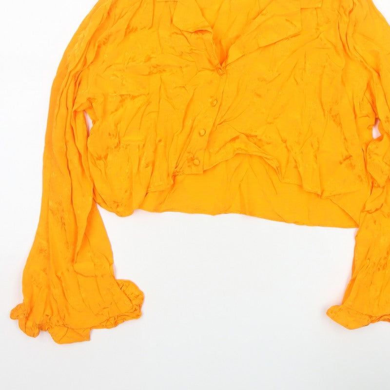 River Island Women Orange UK 14 Ruffle Bell Sleeve Floral Blouse
