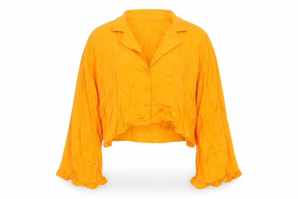 River Island Women Orange UK 14 Ruffle Bell Sleeve Floral Blouse