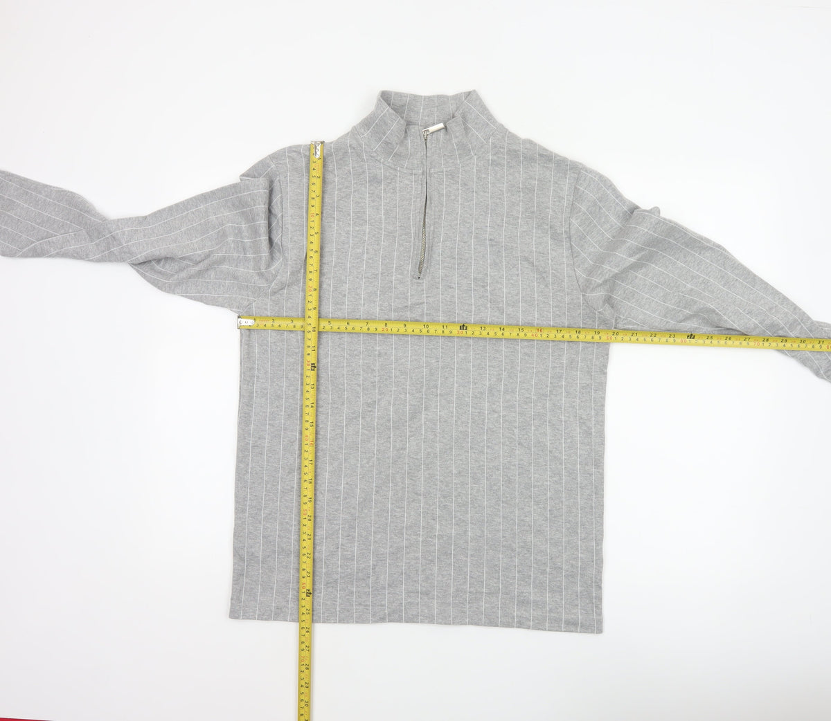 Topman Men Grey Pinstripe Quarter Zip Mock Neck Sweatshirt M