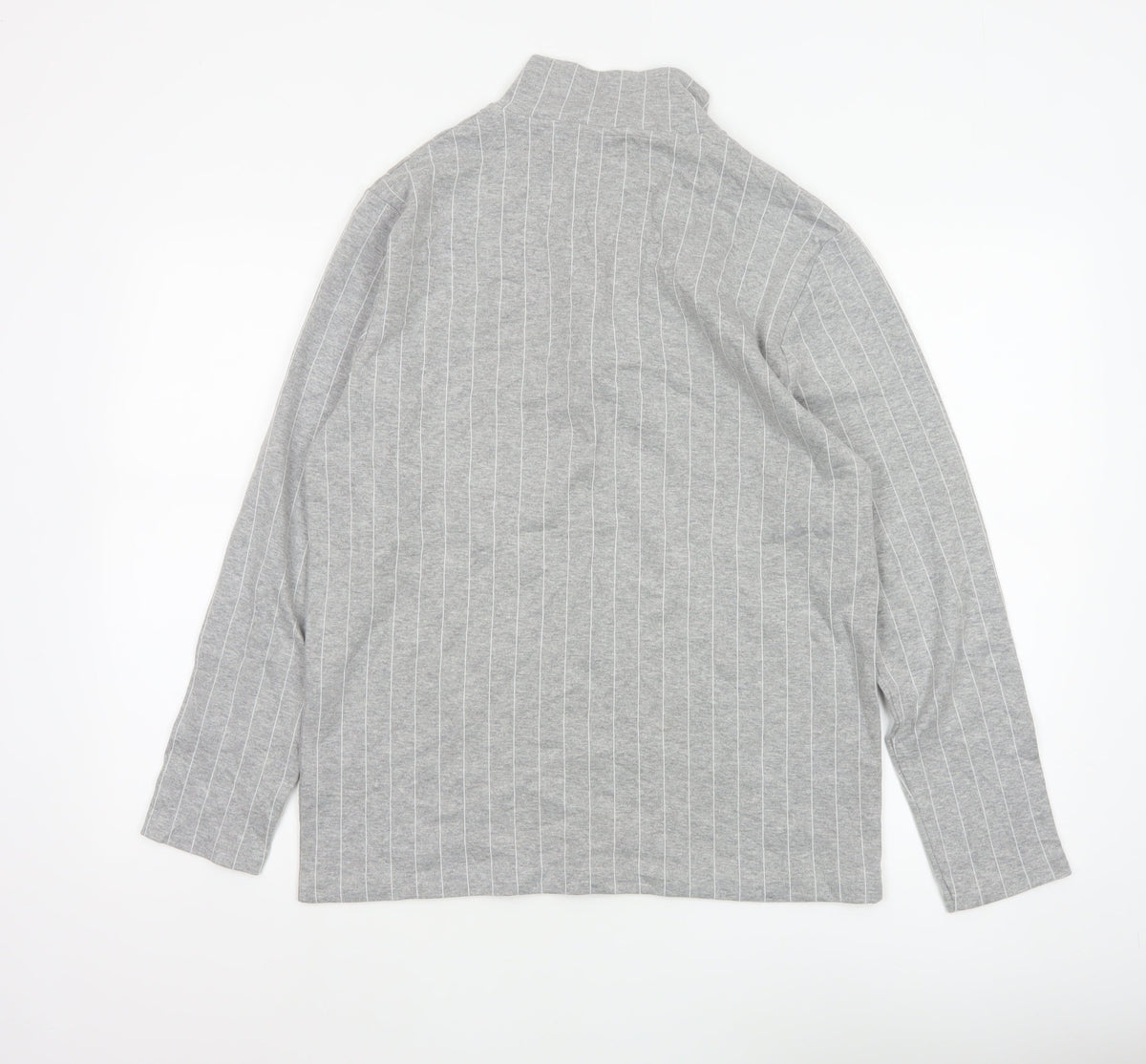 Topman Men Grey Pinstripe Quarter Zip Mock Neck Sweatshirt M