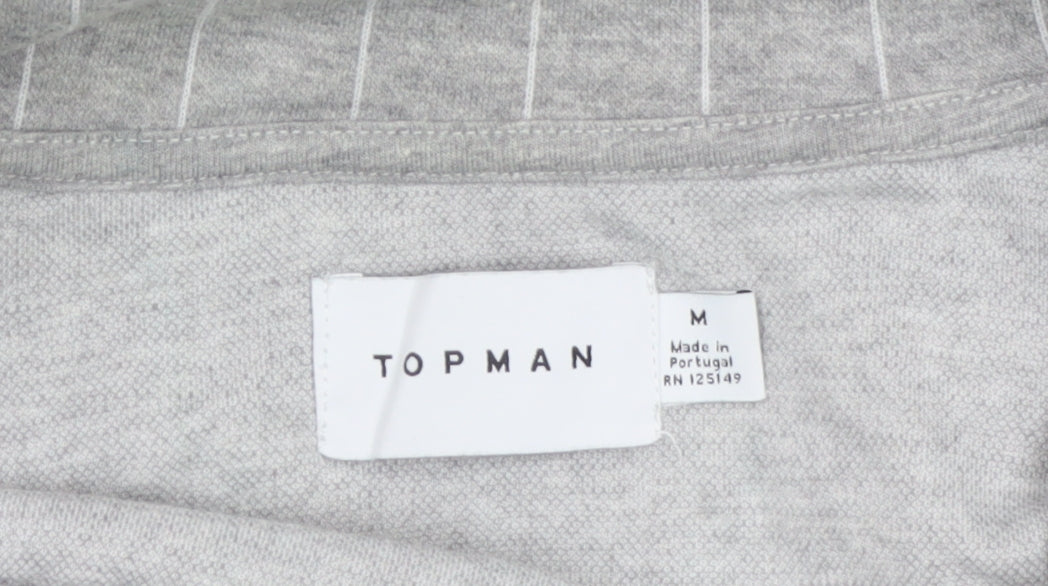 Topman Men Grey Pinstripe Quarter Zip Mock Neck Sweatshirt M