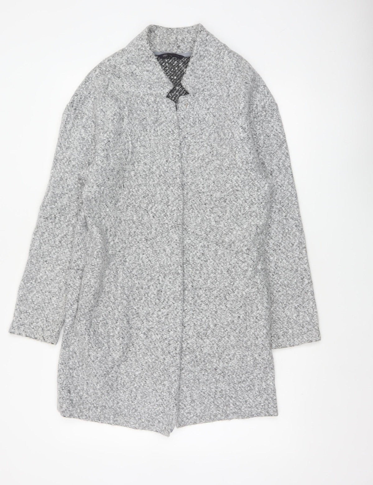Marks & Spencer Women Grey UK 10 Long Open Bouclé Coatigan Pockets